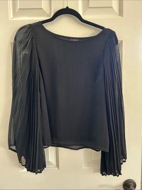 S Women’s Black Pleated Sleeve Blouse